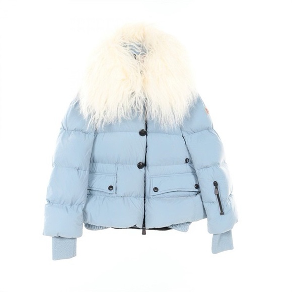 Moncler Jackets & Blazers - Moncler Sky Blue Puffer Jacket with White Faux Fur Collar
